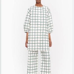 Marimekko Nummi Iso Ruutu tunic/dress white & green 3/4 sleeves Med